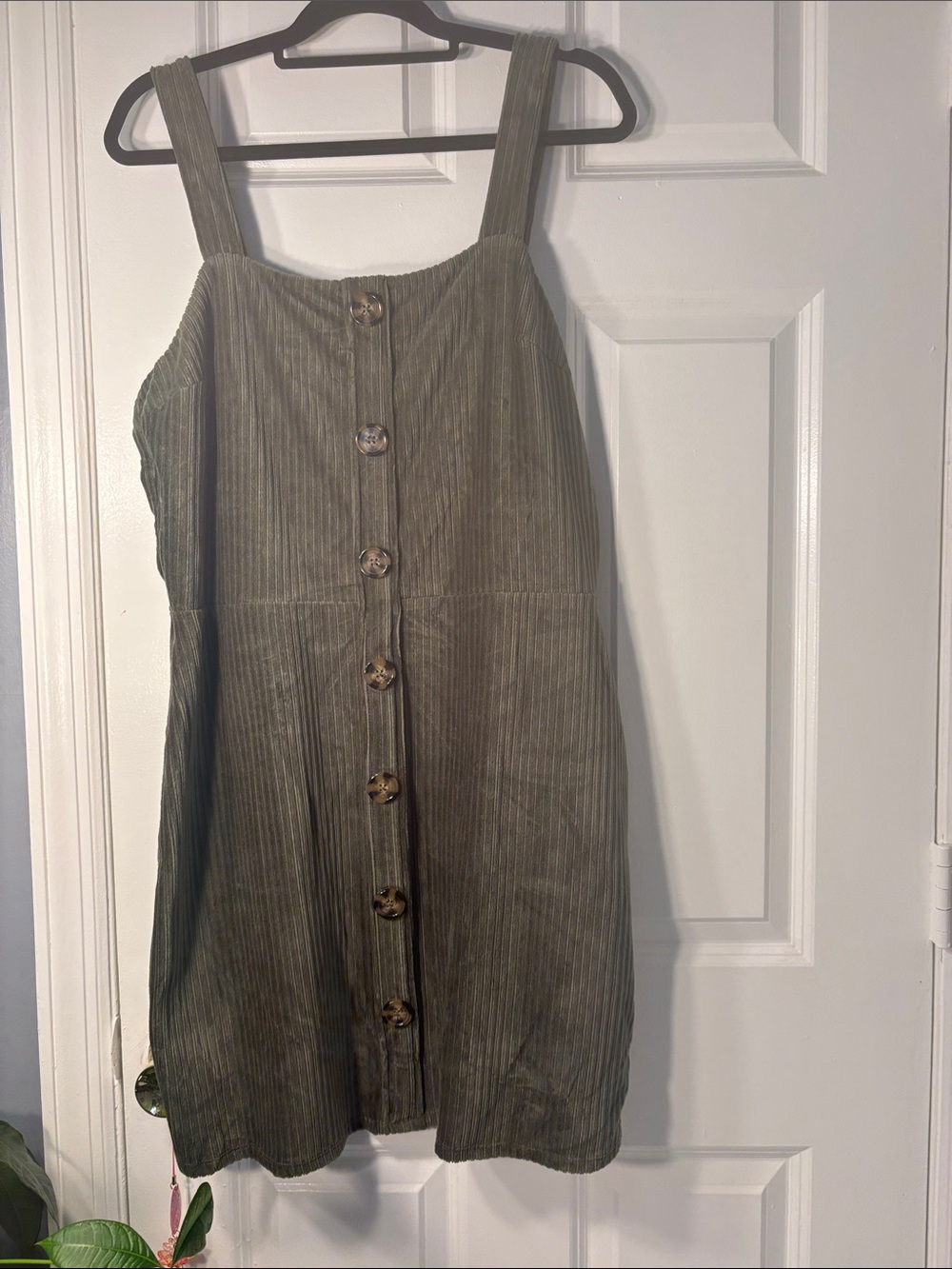 Olive Green Button-Front Corduroy Sundress